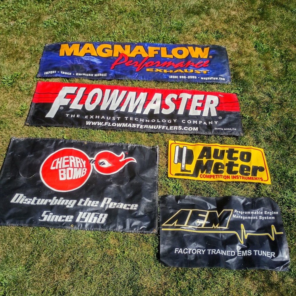 Large Automotive Performance Exhaust Shop Vinyl Banner Lot Magnaflow Flowmaster